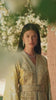 Citron Prelude anise yellow brocade lamé Moroccan kaftan with silver embroidery, in motion